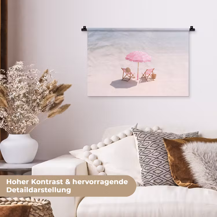 Strand - Parasol - Ligstoel - Zomer - Roze Wandkleed katoen klein -tsfeer1_DE
