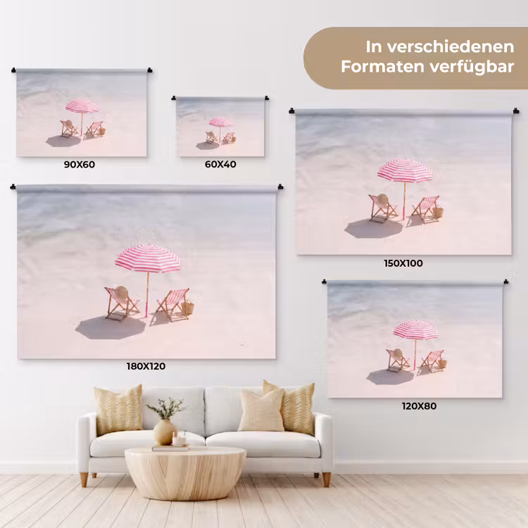 Strand - Parasol - Ligstoel - Zomer - Roze Wandkleed katoen klein -tsfeer8_DE