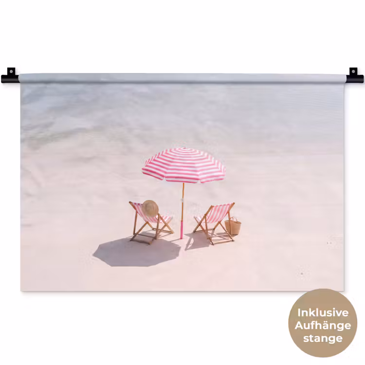 Strand - Parasol - Ligstoel - Zomer - Roze Wandkleed katoen klein -t3d_DE