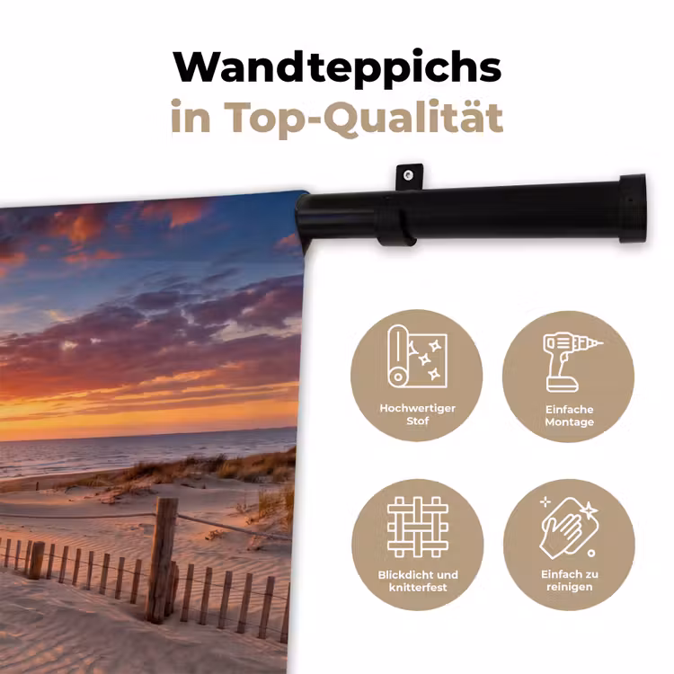 Strand - Zonsondergang - Zee - Natuur - Oranje Wandkleed katoen klein -tsfeer2_DE