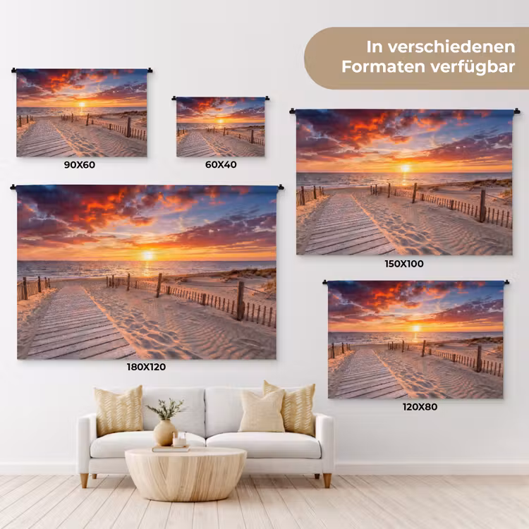 Strand - Zonsondergang - Zee - Natuur - Oranje Wandkleed katoen klein -tsfeer8_DE