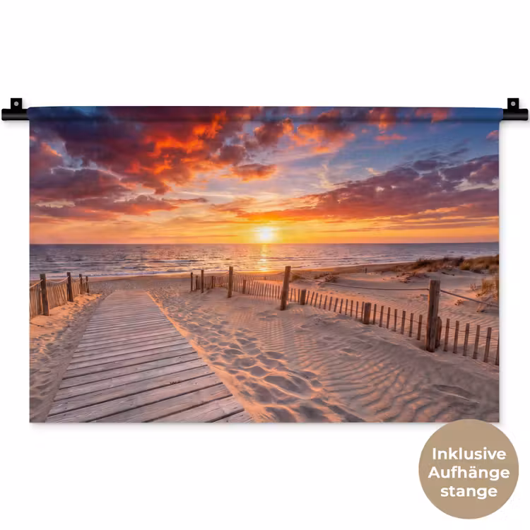 Strand - Zonsondergang - Zee - Natuur - Oranje Wandkleed katoen klein -t3d_DE
