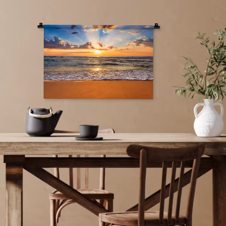 Strand - Zonsondergang - Zee - Wolken - Horizon Wandkleed katoen klein -sfeer6