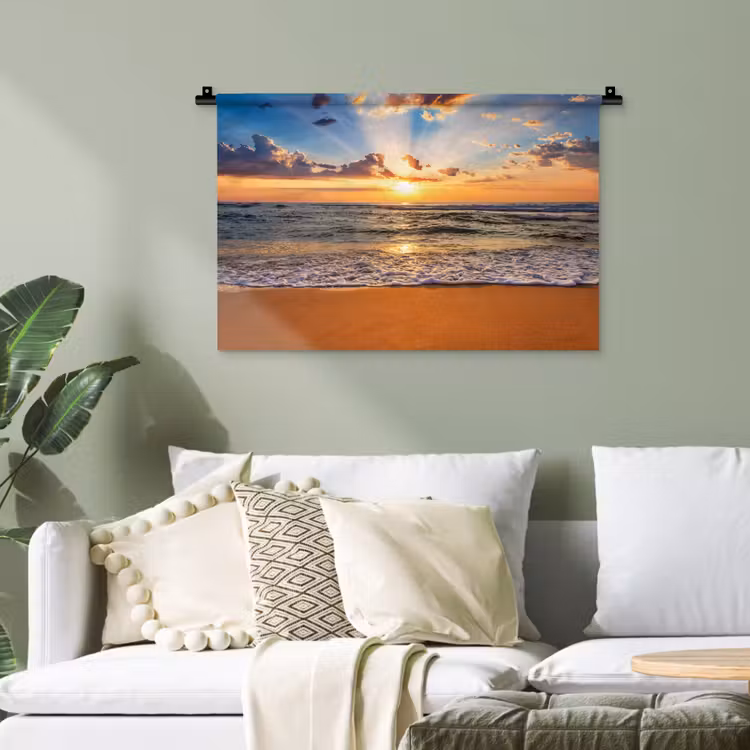 Strand - Zonsondergang - Zee - Wolken - Horizon Wandkleed katoen klein -sfeer7