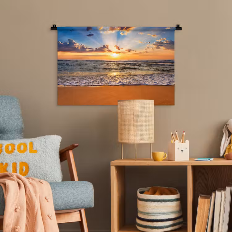 Strand - Zonsondergang - Zee - Wolken - Horizon Wandkleed katoen klein -wsfeer4_kind