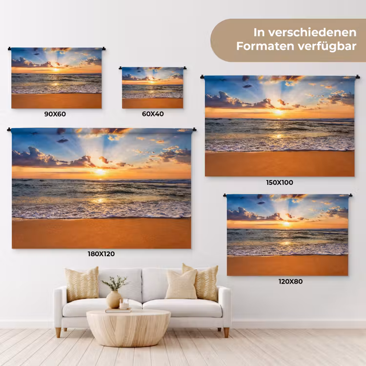 Strand - Zonsondergang - Zee - Wolken - Horizon Wandkleed katoen klein -tsfeer8_DE