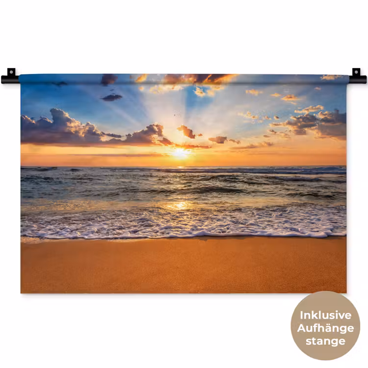 Strand - Zonsondergang - Zee - Wolken - Horizon Wandkleed katoen klein -t3d_DE
