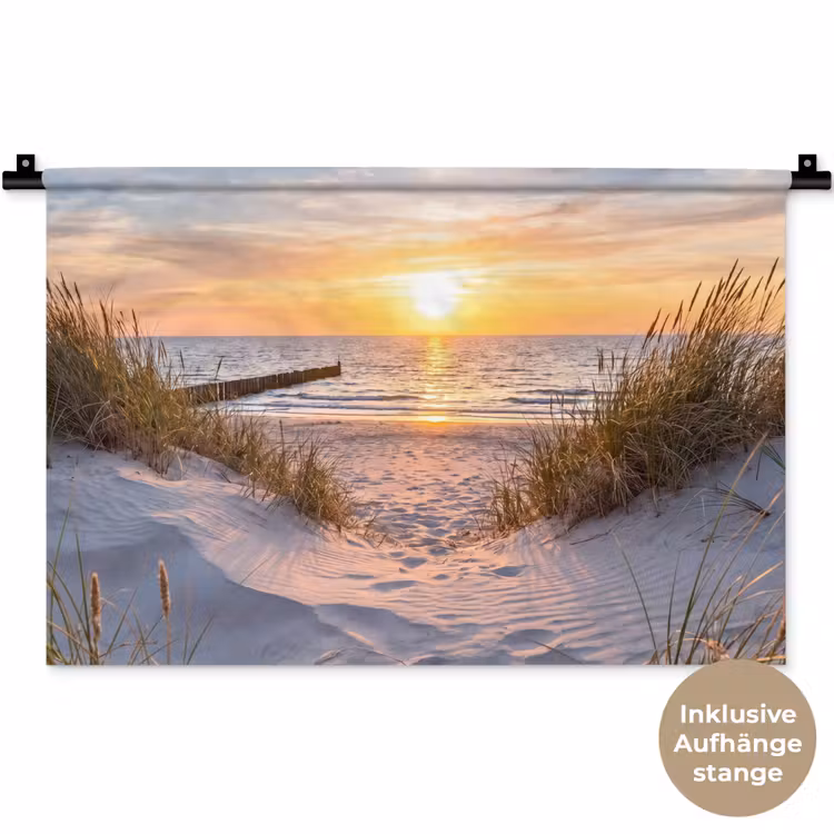 Strand - Zonsondergang - Natuur - Landschap Wandkleed katoen klein -t3d_DE