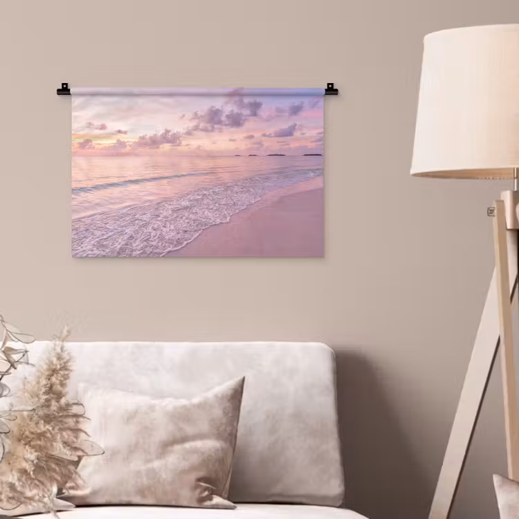 Strand - Zonsondergang - Natuur - Minimalistisch - Roze Wandkleed katoen klein -sfeer4