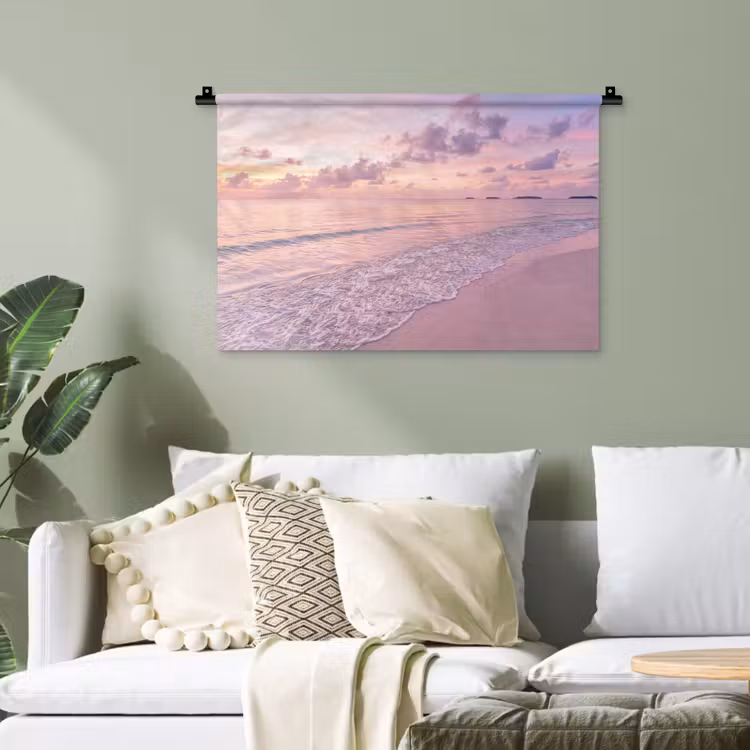 Strand - Zonsondergang - Natuur - Minimalistisch - Roze Wandkleed katoen klein -sfeer7