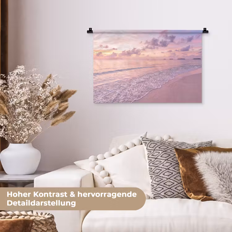 Strand - Zonsondergang - Natuur - Minimalistisch - Roze Wandkleed katoen klein -tsfeer1_DE