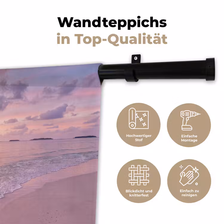 Strand - Zonsondergang - Natuur - Minimalistisch - Roze Wandkleed katoen klein -tsfeer2_DE