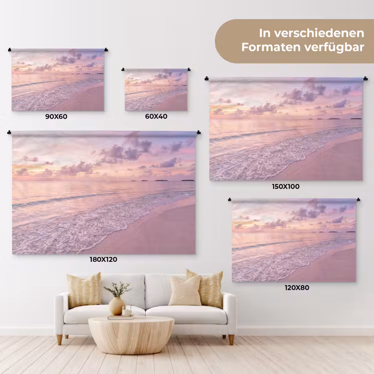 Strand - Zonsondergang - Natuur - Minimalistisch - Roze Wandkleed katoen klein -tsfeer8_DE