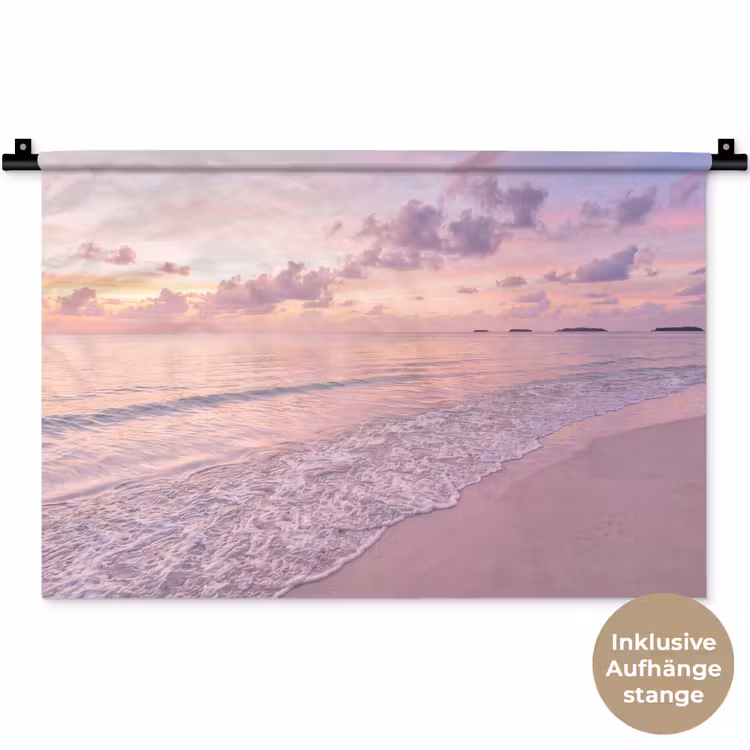 Strand - Zonsondergang - Natuur - Minimalistisch - Roze Wandkleed katoen klein -t3d_DE