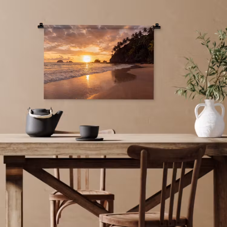 Strand - Zonsondergang - Natuur - Tropisch - Oranje Wandkleed katoen klein -sfeer6