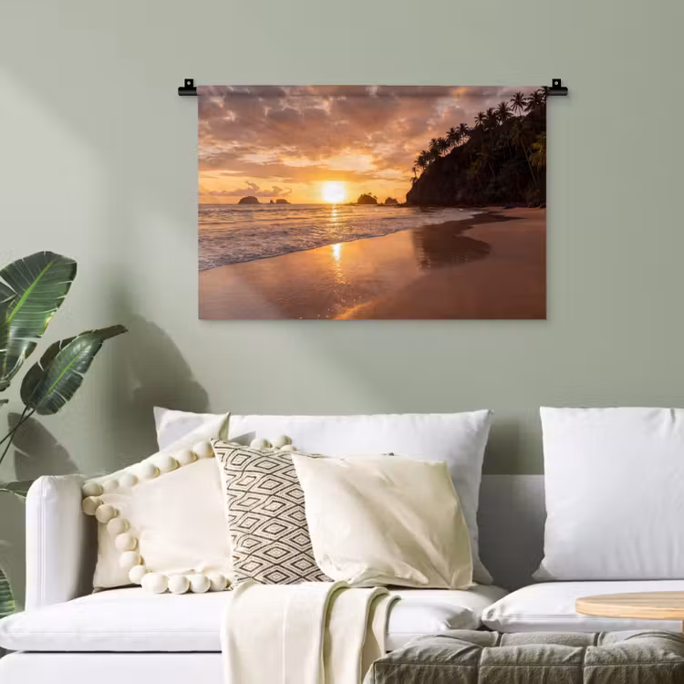 Strand - Zonsondergang - Natuur - Tropisch - Oranje Wandkleed katoen klein -sfeer7
