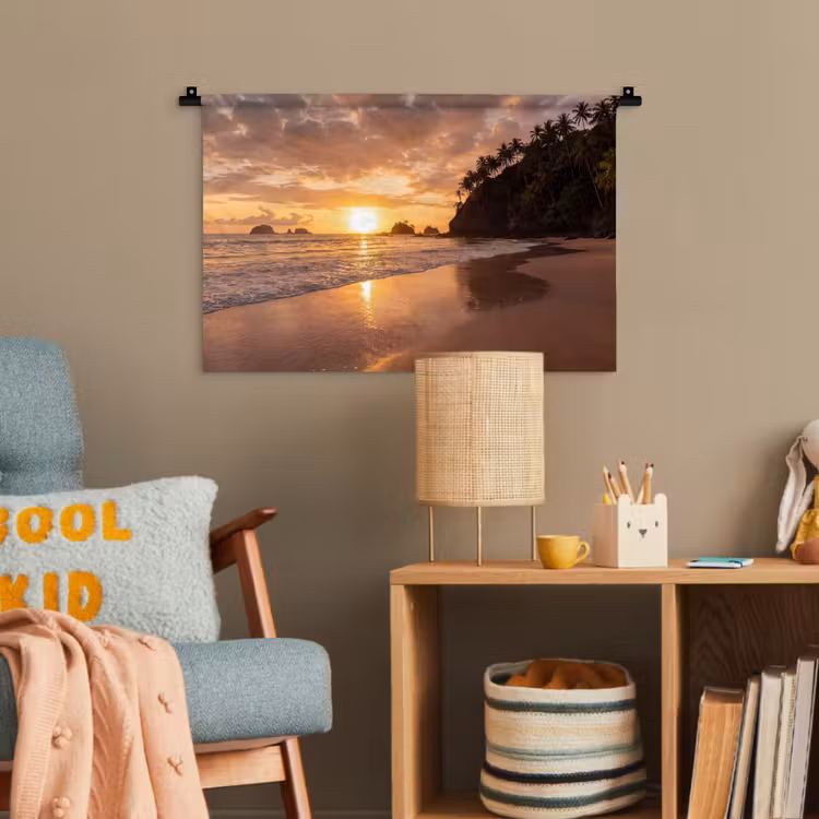 Strand - Zonsondergang - Natuur - Tropisch - Oranje Wandkleed katoen klein -wsfeer4_kind