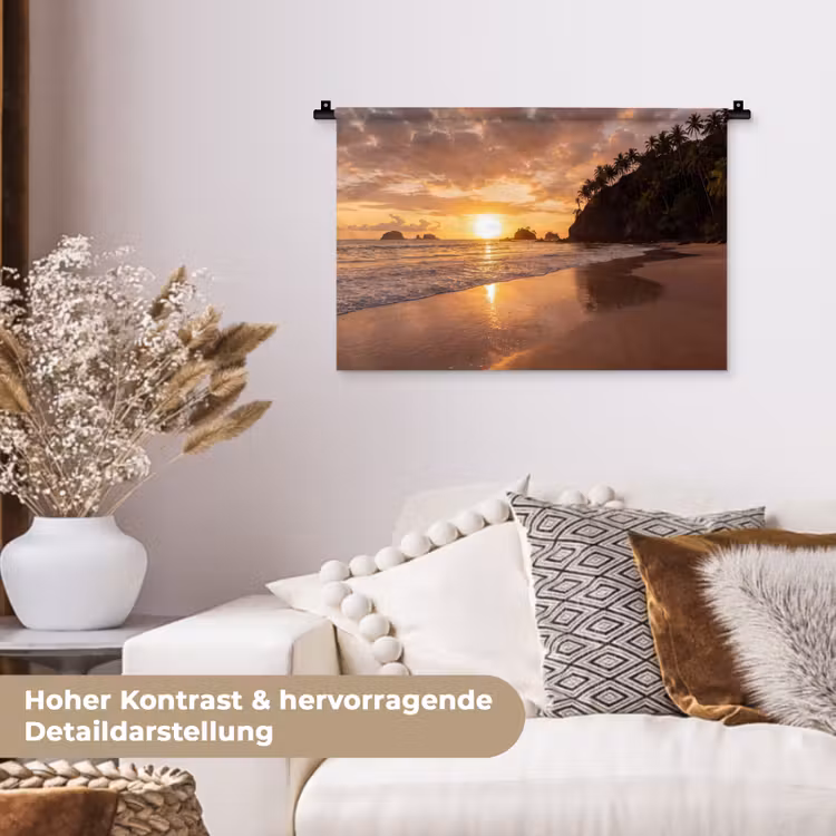 Strand - Zonsondergang - Natuur - Tropisch - Oranje Wandkleed katoen klein -tsfeer1_DE