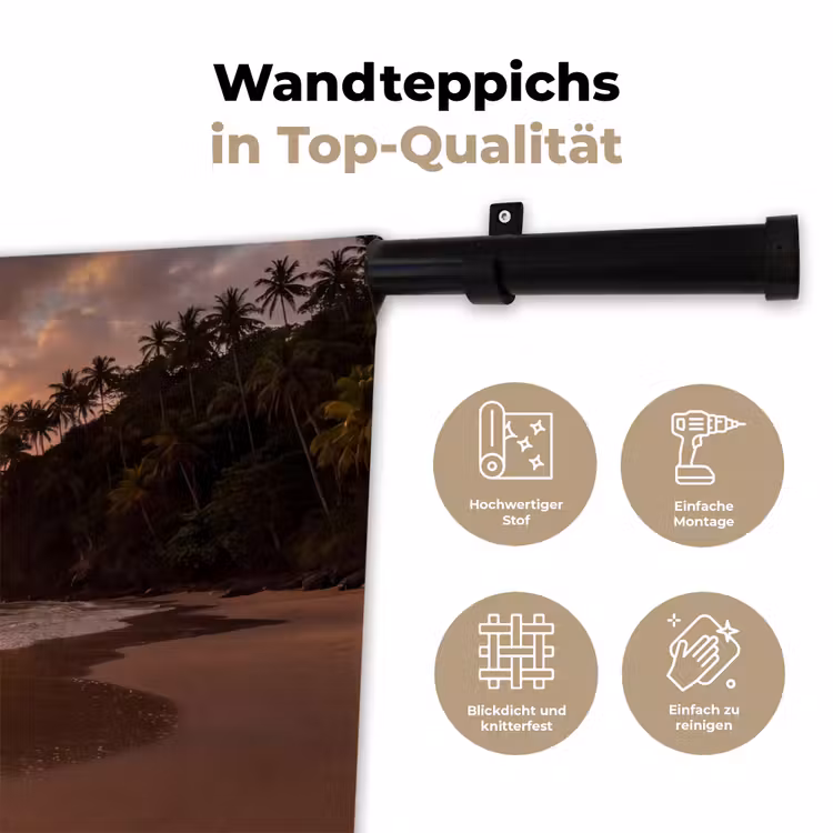 Strand - Zonsondergang - Natuur - Tropisch - Oranje Wandkleed katoen klein -tsfeer2_DE