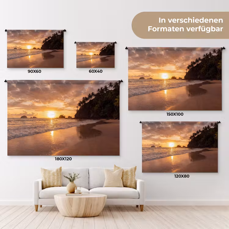 Strand - Zonsondergang - Natuur - Tropisch - Oranje Wandkleed katoen klein -tsfeer8_DE