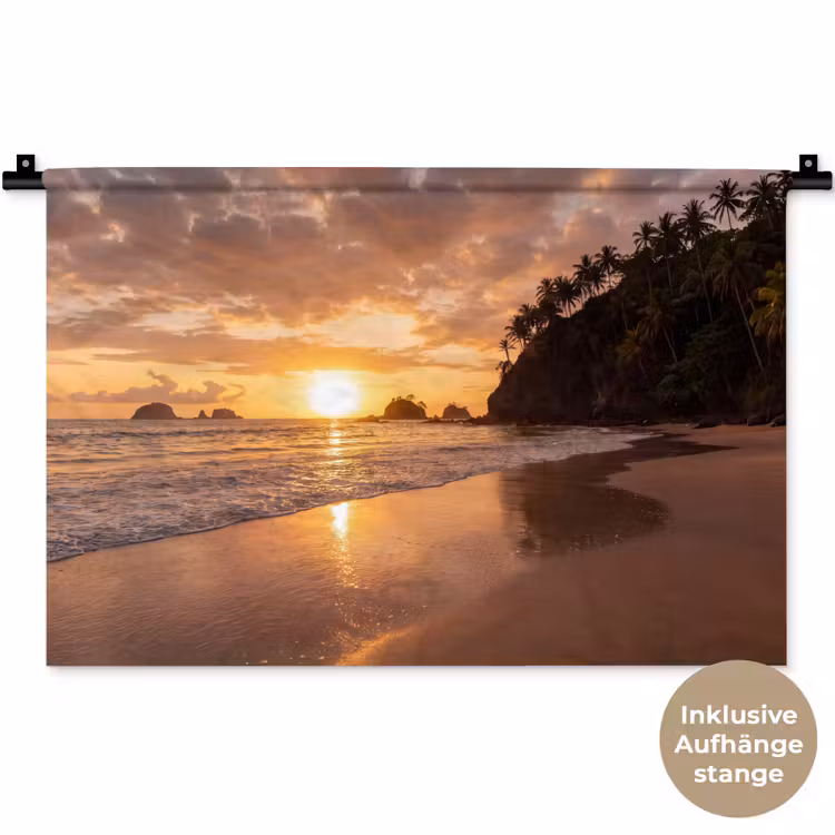 Strand - Zonsondergang - Natuur - Tropisch - Oranje Wandkleed katoen klein -t3d_DE