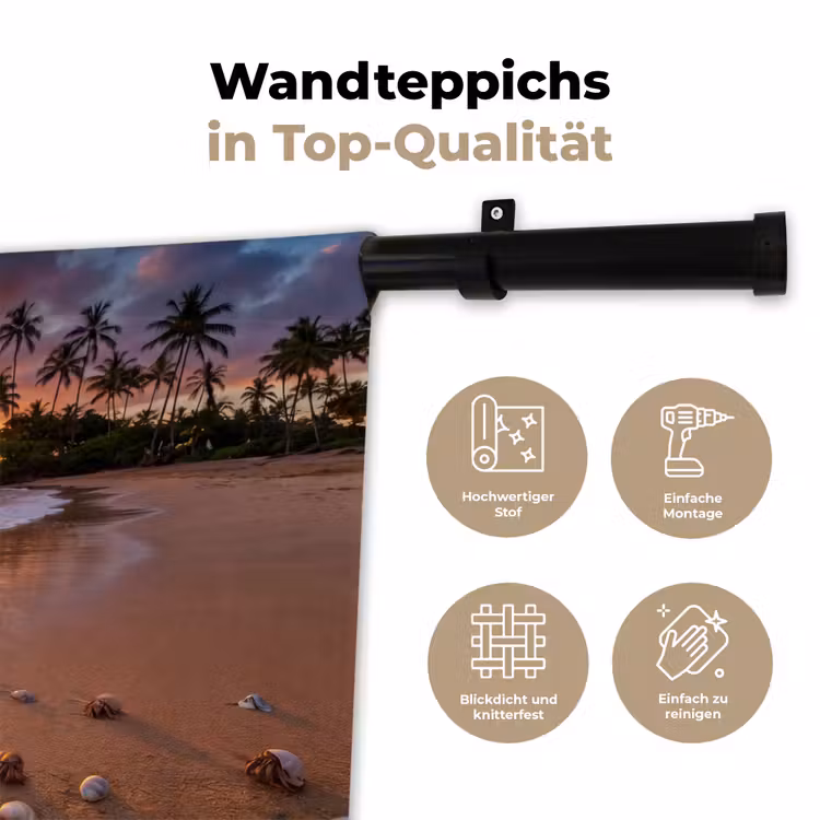 Strand - Zonsondergang - Palmbomen - Natuur - Oranje Wandkleed katoen klein -tsfeer2_DE