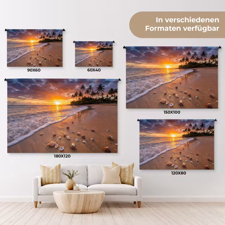 Strand - Zonsondergang - Palmbomen - Natuur - Oranje Wandkleed katoen klein -tsfeer8_DE