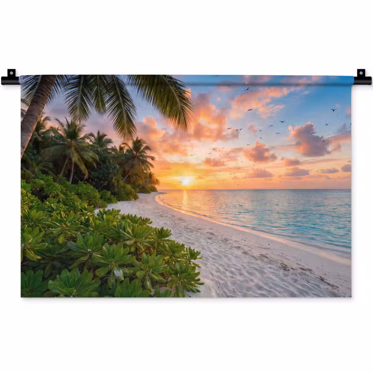 Strand - Zonsondergang - Palmbomen - Tropisch - Natuur Wandkleed katoen klein -zz3d