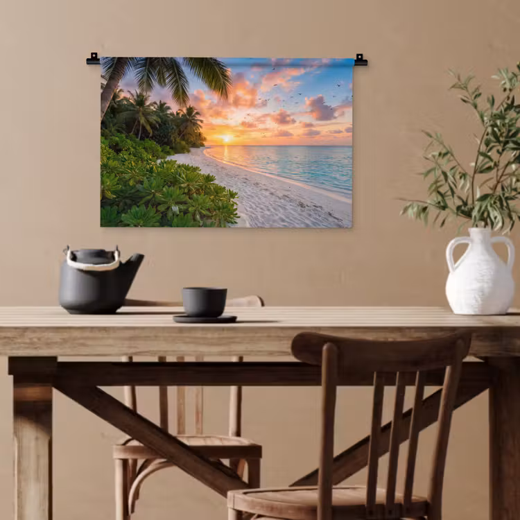 Strand - Zonsondergang - Palmbomen - Tropisch - Natuur Wandkleed katoen klein -sfeer6