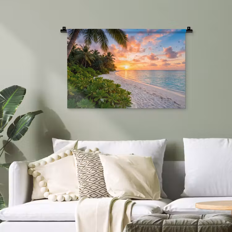 Strand - Zonsondergang - Palmbomen - Tropisch - Natuur Wandkleed katoen klein -sfeer7