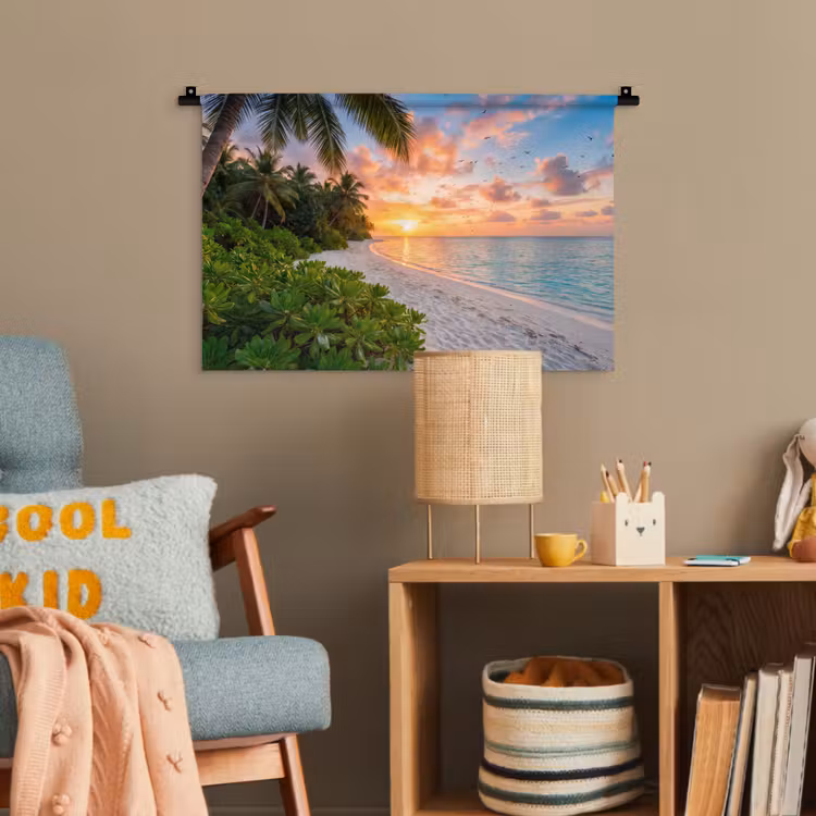 Strand - Zonsondergang - Palmbomen - Tropisch - Natuur Wandkleed katoen klein -wsfeer4_kind