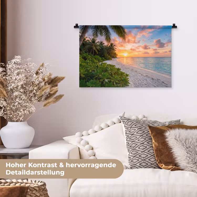 Strand - Zonsondergang - Palmbomen - Tropisch - Natuur Wandkleed katoen klein -tsfeer1_DE