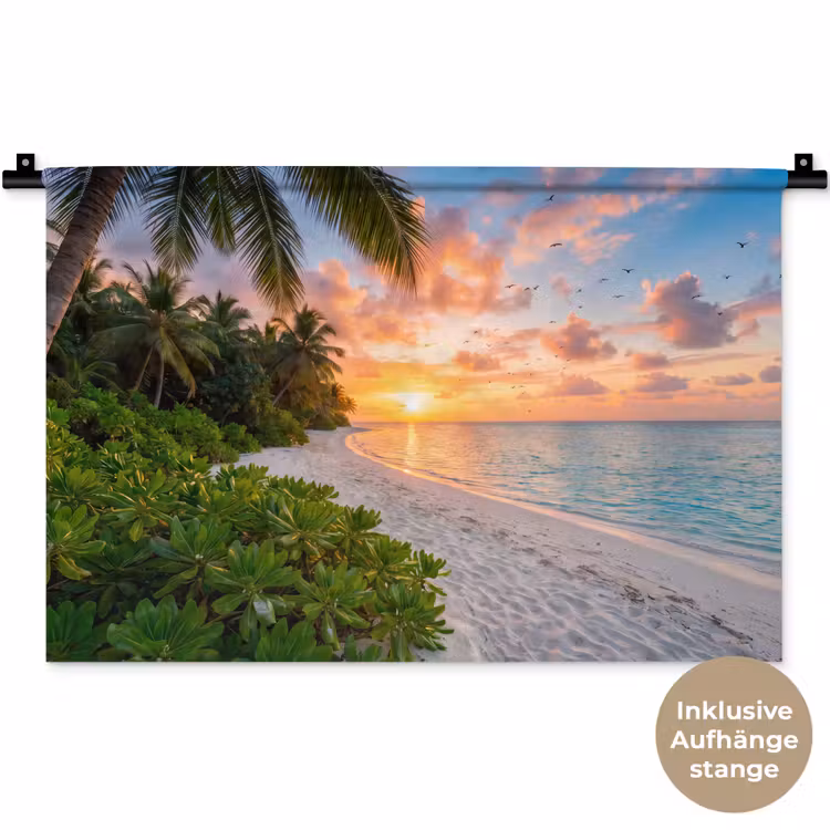 Strand - Zonsondergang - Palmbomen - Tropisch - Natuur Wandkleed katoen klein -t3d_DE