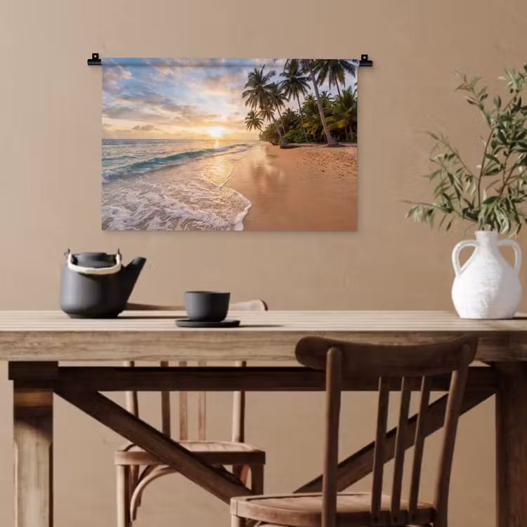 Strand - Zonsondergang - Tropisch - Natuur - Goud Wandkleed katoen klein -sfeer6