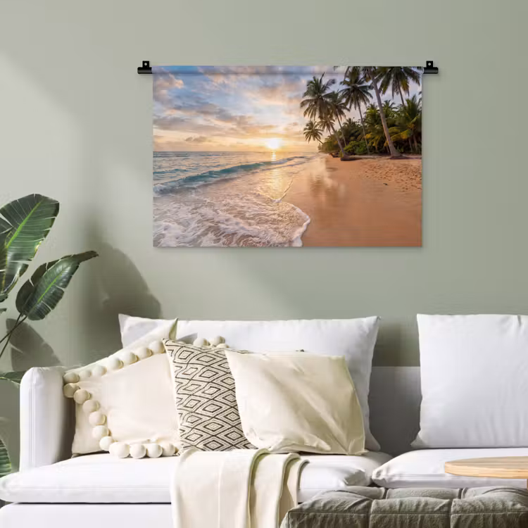 Strand - Zonsondergang - Tropisch - Natuur - Goud Wandkleed katoen klein -sfeer7