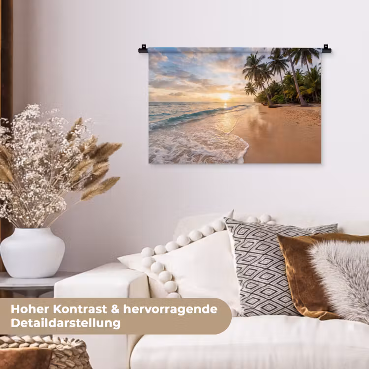 Strand - Zonsondergang - Tropisch - Natuur - Goud Wandkleed katoen klein -tsfeer1_DE