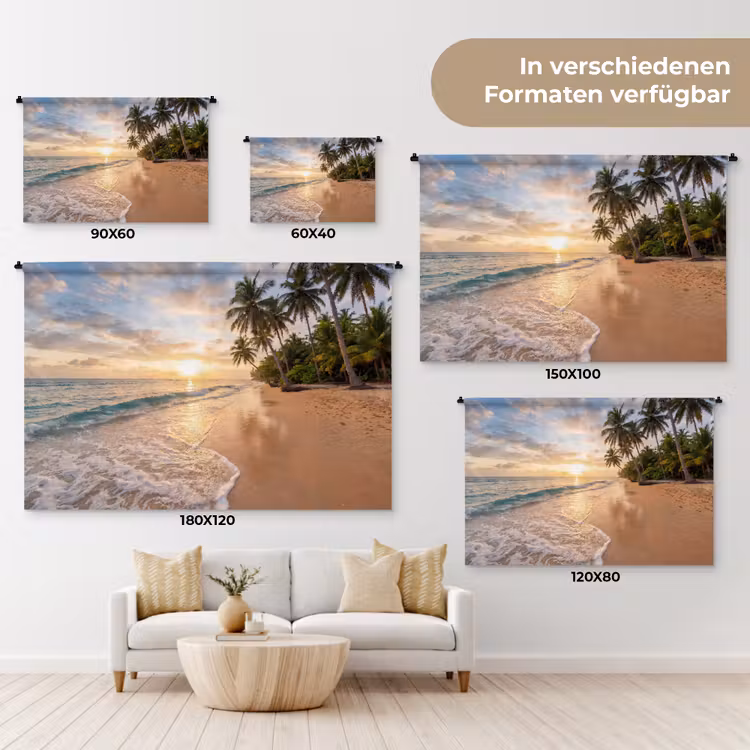 Strand - Zonsondergang - Tropisch - Natuur - Goud Wandkleed katoen klein -tsfeer8_DE
