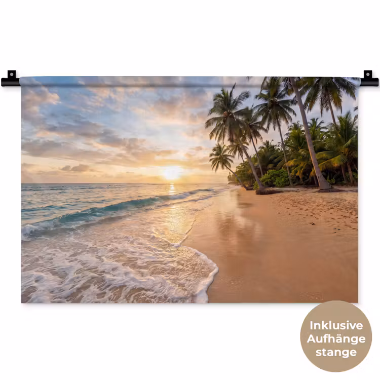 Strand - Zonsondergang - Tropisch - Natuur - Goud Wandkleed katoen klein -t3d_DE