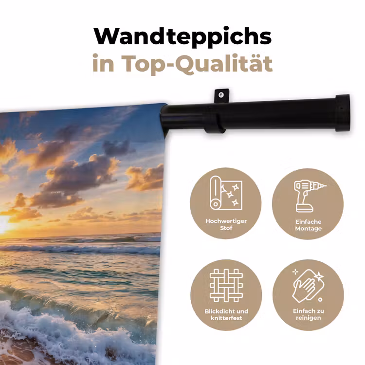 Strand - Zonsondergang - Golven - Natuur - Goud Wandkleed katoen klein -tsfeer2_DE