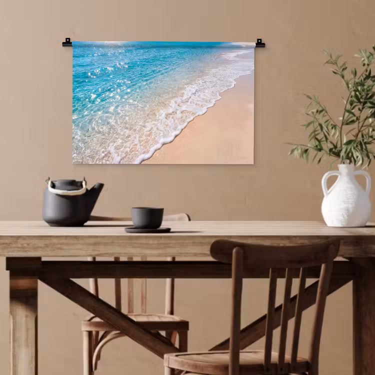 Strand - Water - Natuur - Blauw - Beige Wandkleed katoen klein -sfeer6