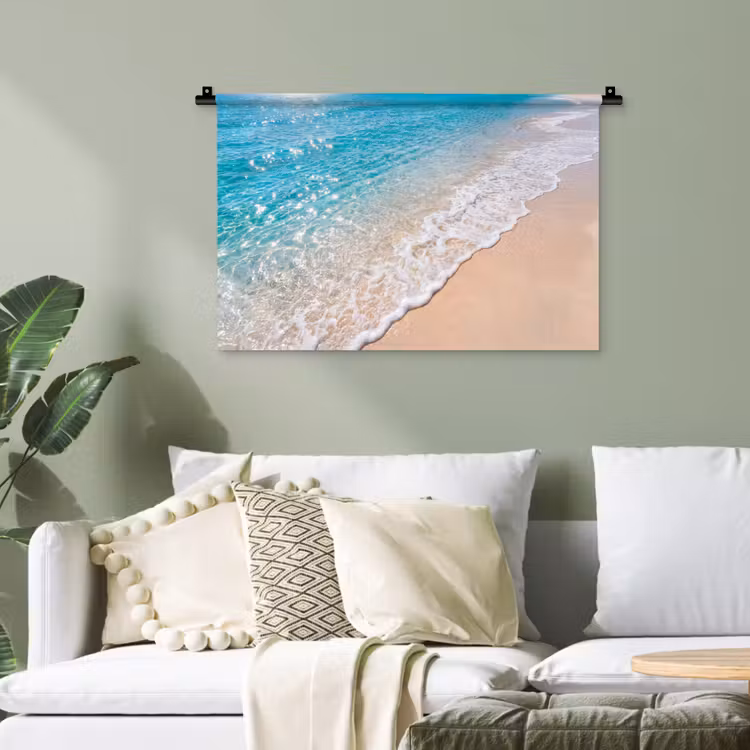 Strand - Water - Natuur - Blauw - Beige Wandkleed katoen klein -sfeer7