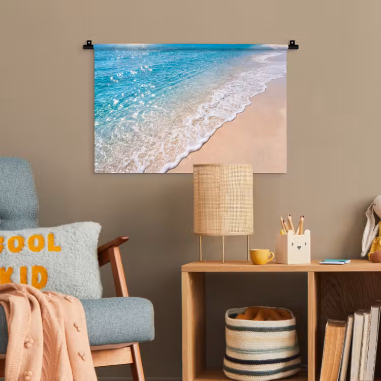 Strand - Water - Natuur - Blauw - Beige Wandkleed katoen klein -wsfeer4_kind
