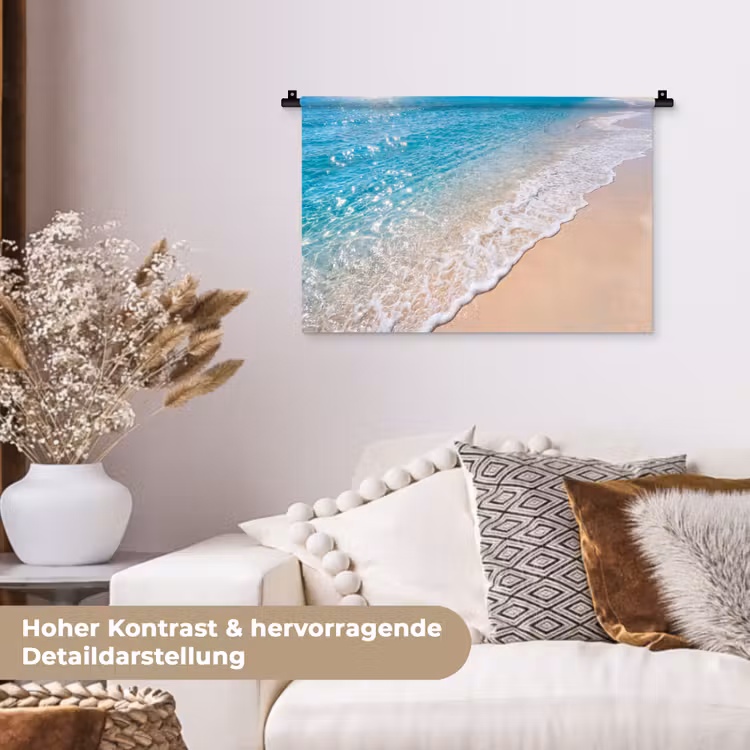 Strand - Water - Natuur - Blauw - Beige Wandkleed katoen klein -tsfeer1_DE