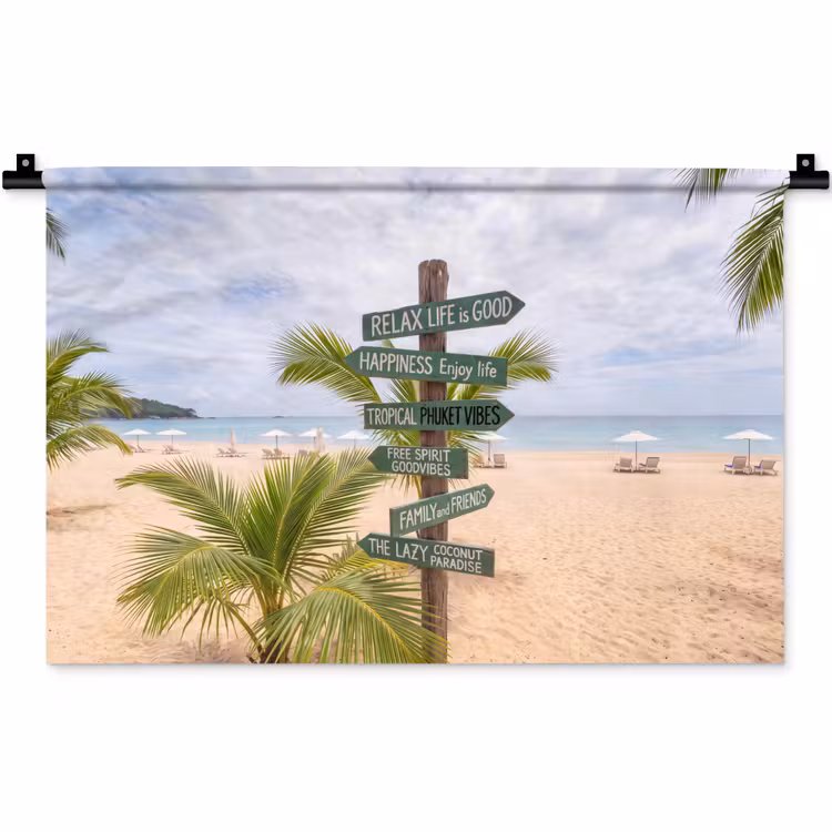 Strand - Wegwijzer - Palmen - Tropisch - Groen Wandkleed katoen klein -zz3d