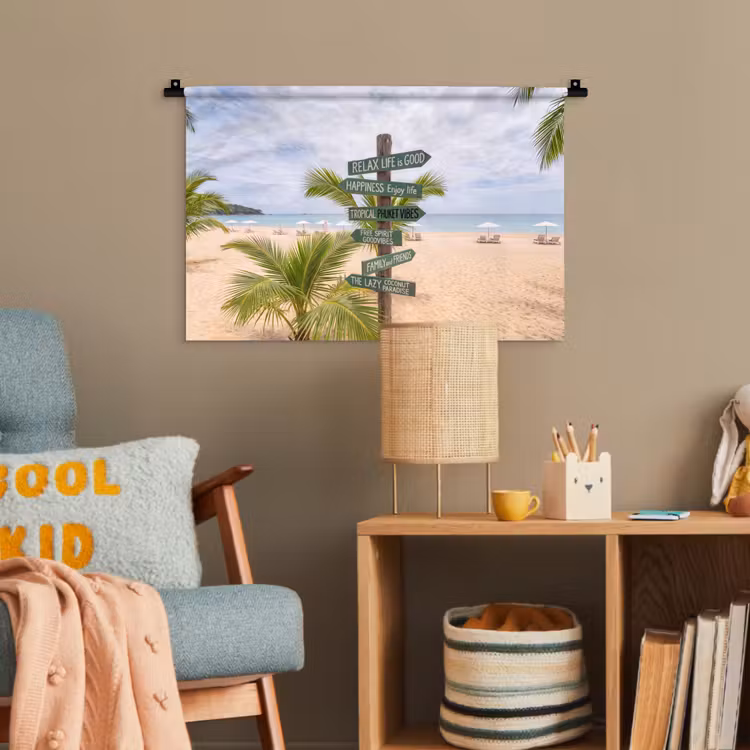Strand - Wegwijzer - Palmen - Tropisch - Groen Wandkleed katoen klein -wsfeer4_kind