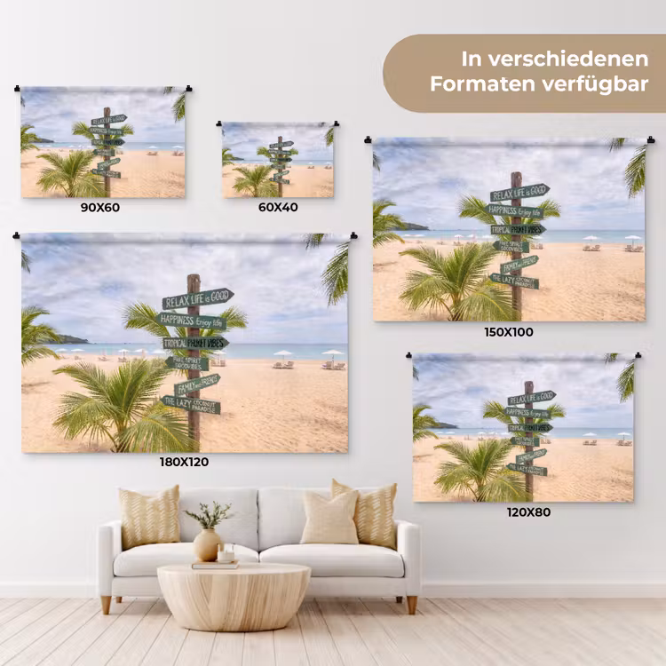 Strand - Wegwijzer - Palmen - Tropisch - Groen Wandkleed katoen klein -tsfeer8_DE
