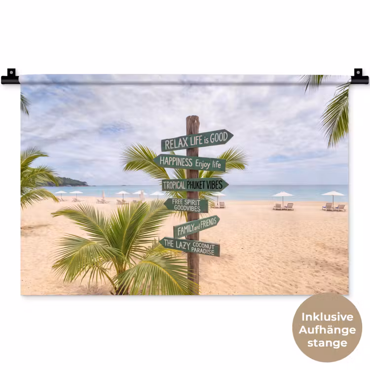 Strand - Wegwijzer - Palmen - Tropisch - Groen Wandkleed katoen klein -t3d_DE