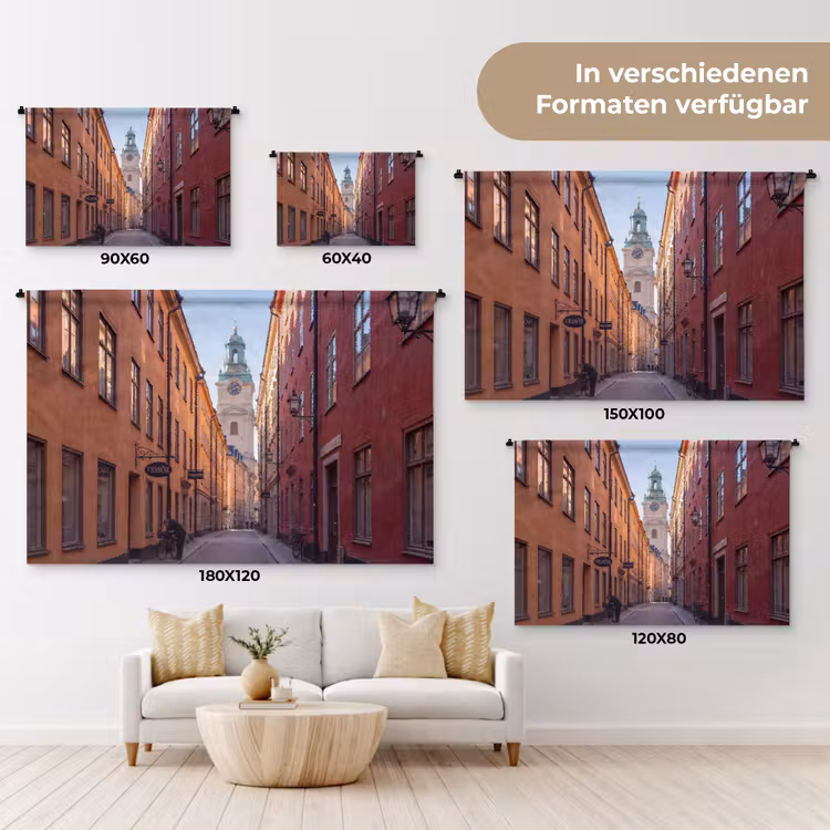 Straat - Klokkentoren - Stad - Architectuur - Historisch Wandkleed katoen klein -tsfeer8_DE