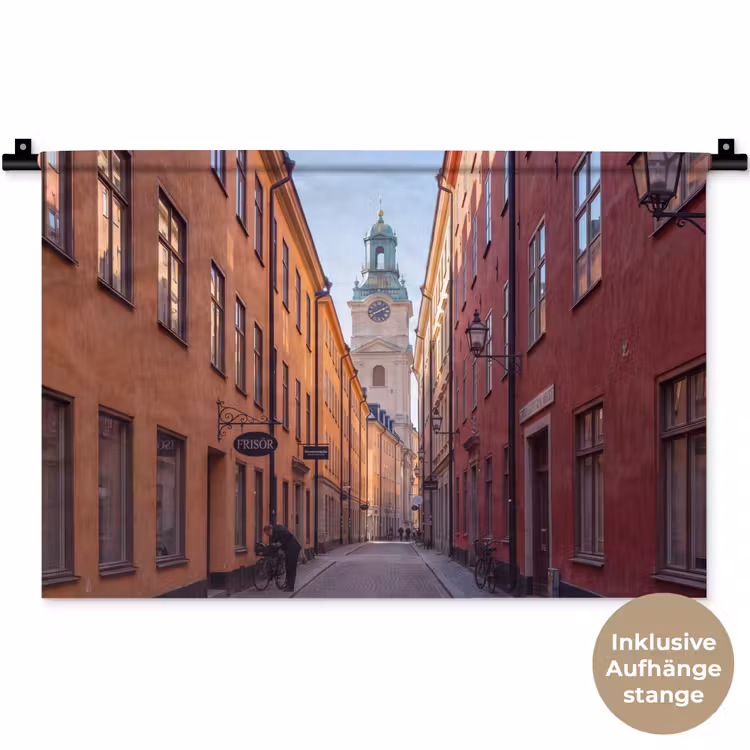 Straat - Klokkentoren - Stad - Architectuur - Historisch Wandkleed katoen klein -t3d_DE