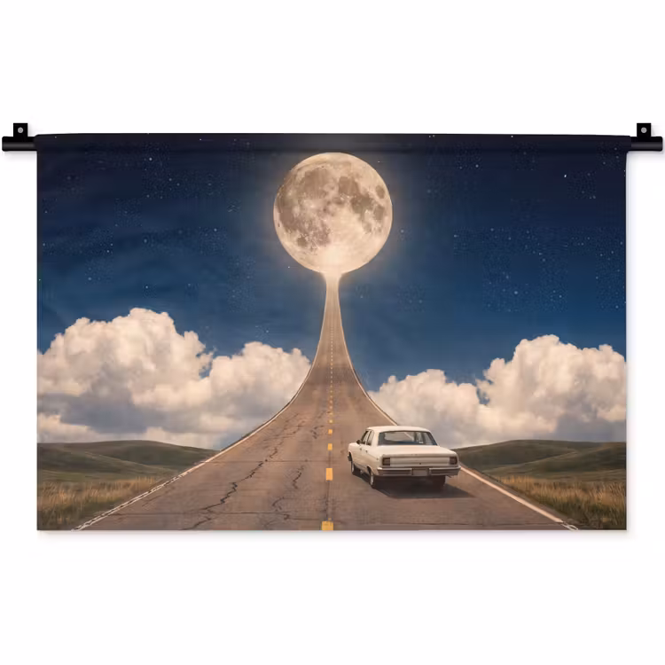 Wandteppich - Straße – Mond – Nacht - Weg - Maan - Nacht Wandkleed katoen klein